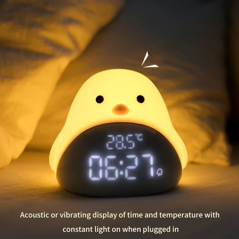 Time Bird Night Light Alarm Clock Cartoon Cute Silicone Touch USB Bedside Lamp L...